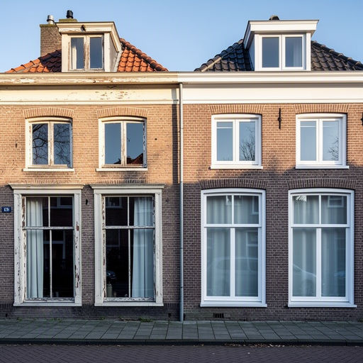 Monteur plaatst kunststof kozijnen bij een woning in Bussum