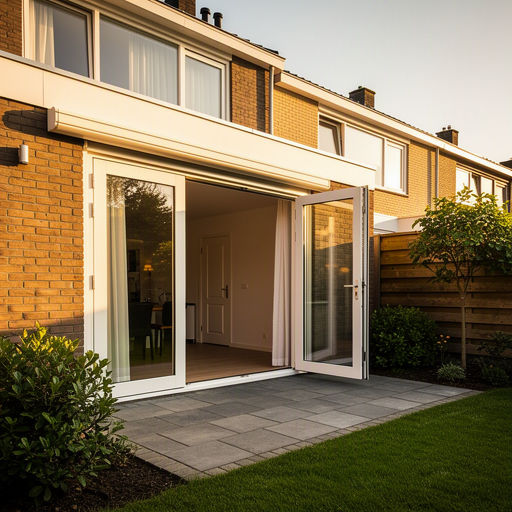 Kunststof schuifpui aan de achtergevel van een woning in Bussum