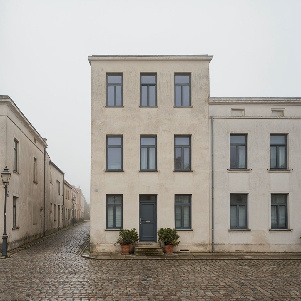 Vooroorlogse rijtjeswoning in Muiden voorzien van antracietkleurige kunststof kozijnen en een gemetselde gevel