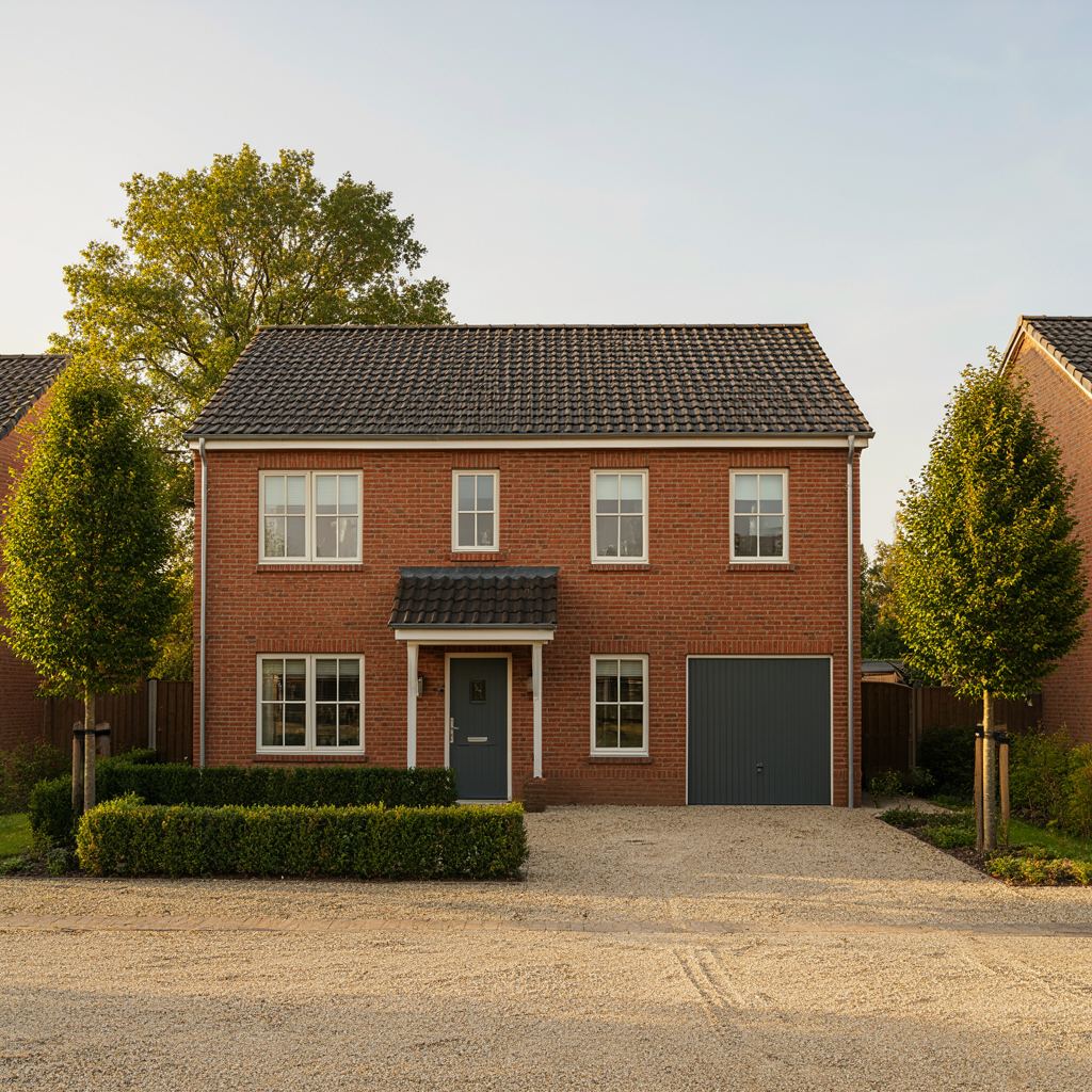 Moderne hoekwoning in Diemen met nieuwe witte kunststof kozijnen en een nette voorgevel