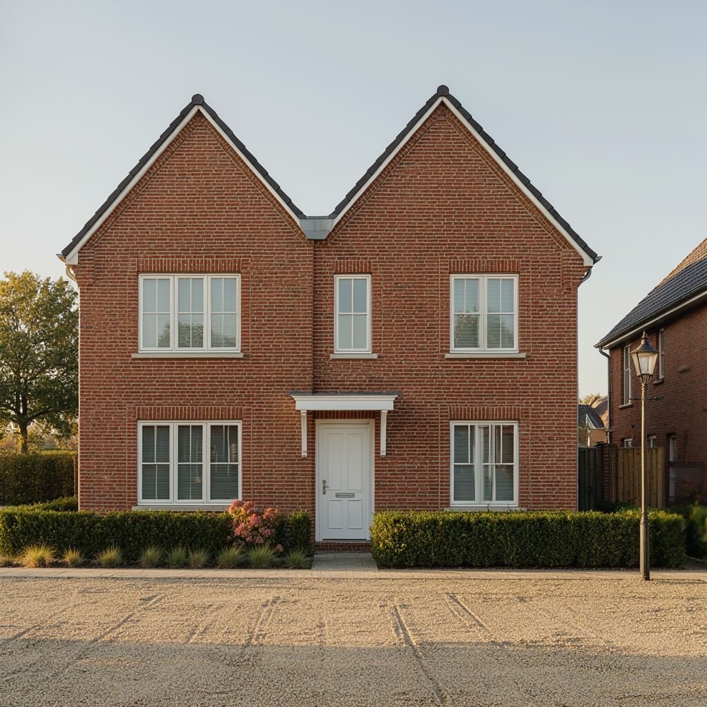 Hoekhuis in het villadorp Hilversum met nieuwe kunststof kozijnen, afgewerkt in een lichte houtnerf en een aangelegde border