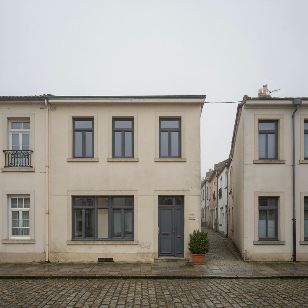 Jaren-30 woning met donkergrijze antraciet kunststof kozijnen in een straat in Muiderberg