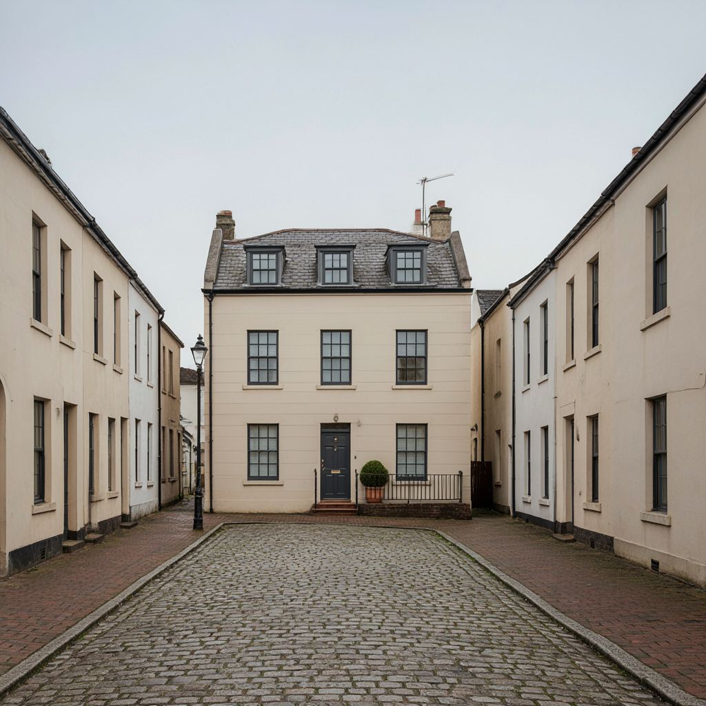 Jaren-50 rijtjeshuis met donkergrijze antraciet kunststof kozijnen in een straat in Naarden