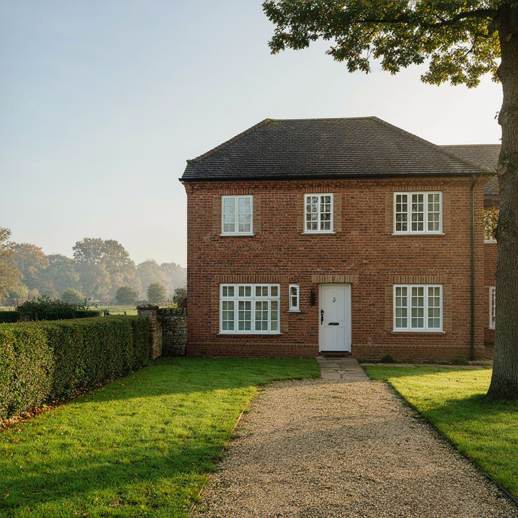 Vrijstaande woning in een groene wijk in Soest met strakke witte kunststof kozijnen en een moderne voorgevel